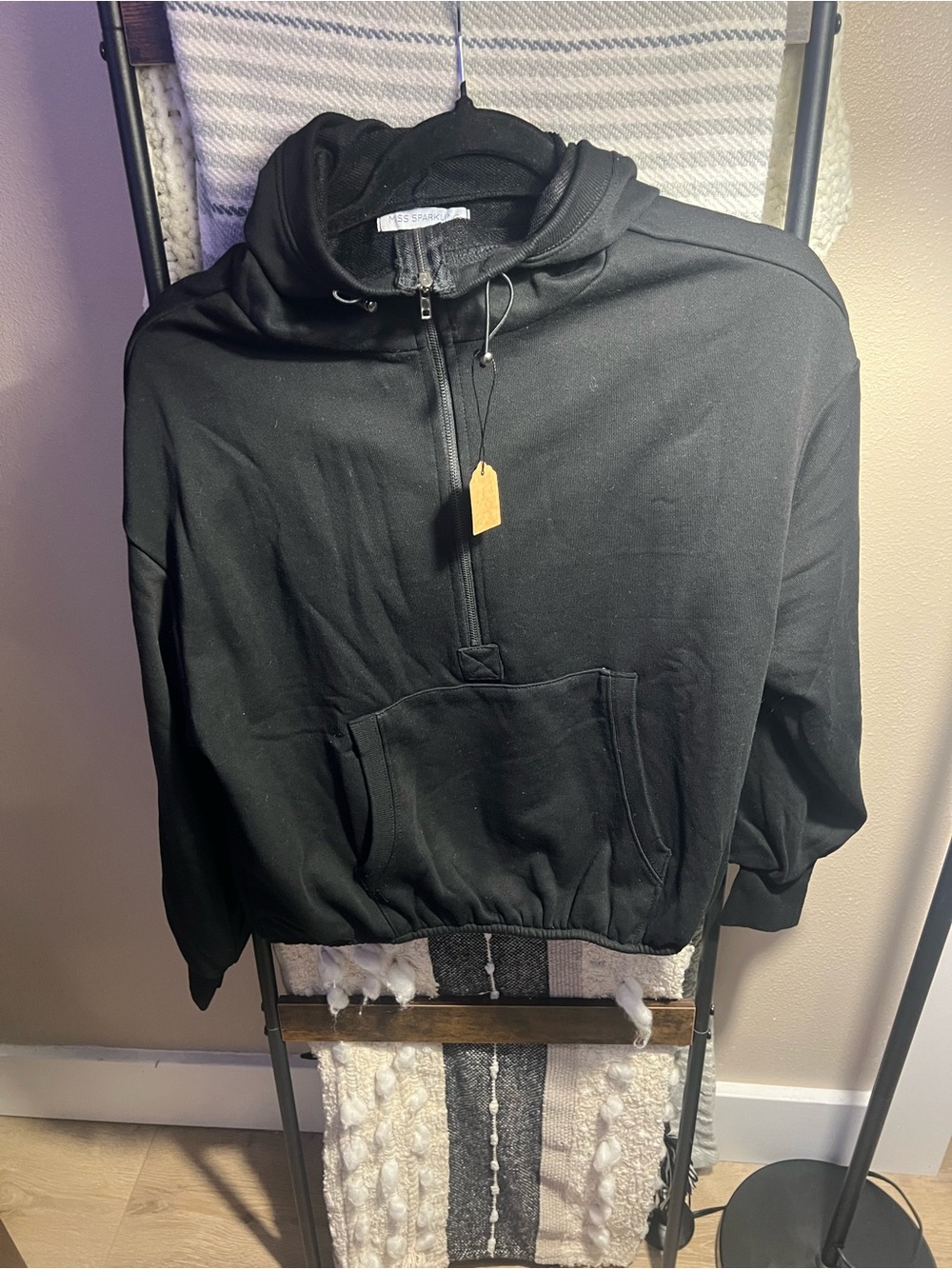 Women's Black Half-Zip Hooded Sweatshirt